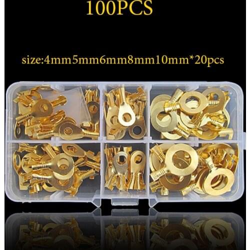 100Pcs M4/M5/M6/M8/M10 Ring Lugs Ring Ogen Copper Crimp Terminals kabelschoen Draad Connector Niet Geïsoleerde Assortiment Kit