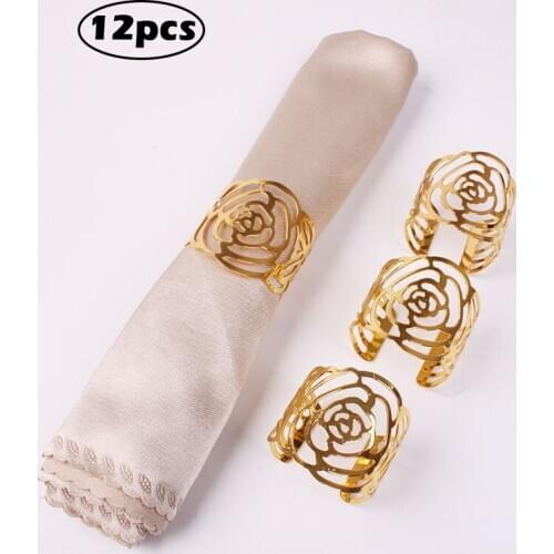 12pcs Hollowing Rose Wedding Napkin Buckle High-end Restaurant Table Decor Ring Kit