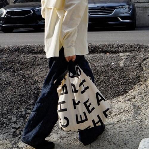 2021 INS Fashion Womens Canvas Casual Tote Bag Stylish Waterproof Shopping Cloth Bags Foldaway Travel Bag Letter Print Handbag