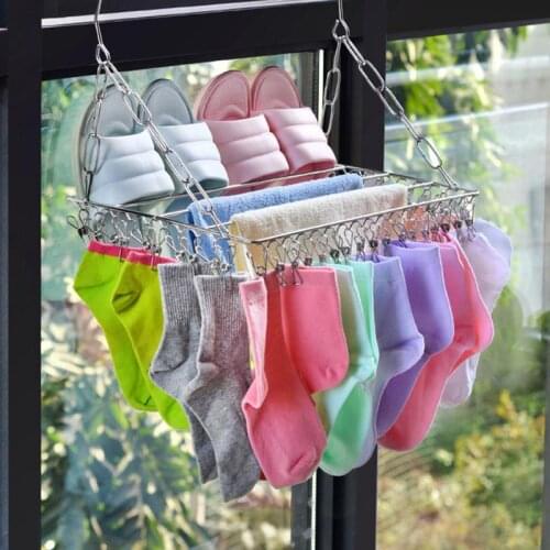 36/45 Clips Stainless Steel Laundry Drying Rack Towel Bra Underwear Socks Hanger Windproof Clothespin Peg Hook Airer Dryer