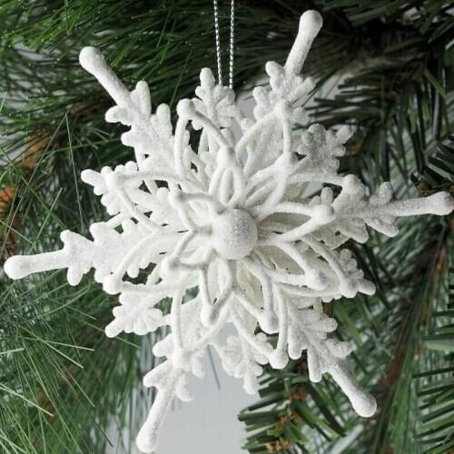 6pcs Large Glitter Hanging Christmas Flower White Snowflake Baubles Tree Decor