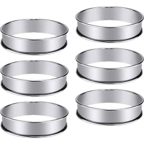 6 PCS Cooking Round Cake Ring Mold, Stainless Steel Muffin Tart Rings, Metal Molds Double Rolled Crumpet Circular Pastry