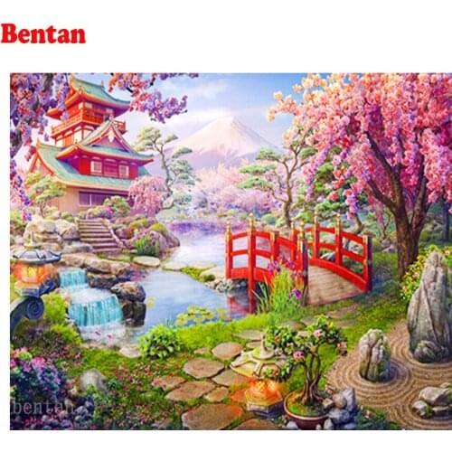 Full Square Drill 5D DIY Diamond Painting Garden House Lake Landscape Picture Diamond Embroidery Rhinestones Home Decoration New