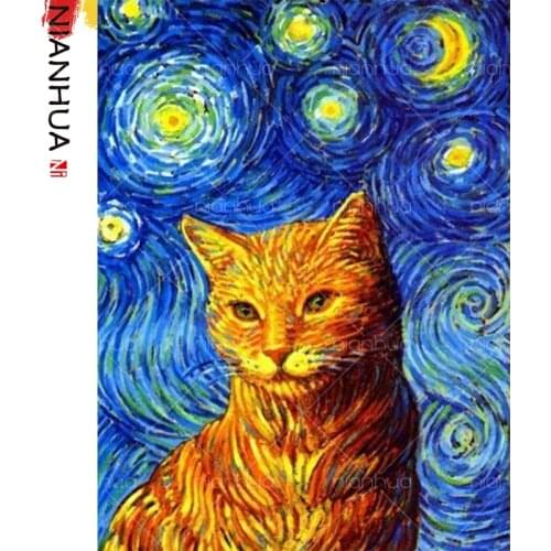 Diamond Painting 5D Van Gogh Star Cat Orange Animal Wall Sticker Embroidery Art Set Home Decoration Round Square Rhinestone