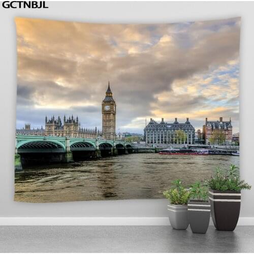 Architecture Landscape Big Tapestry London Big Ben Red Bus Wall Hanging Hippie Tapestries Living Room Bedroom Home Decor Blanket