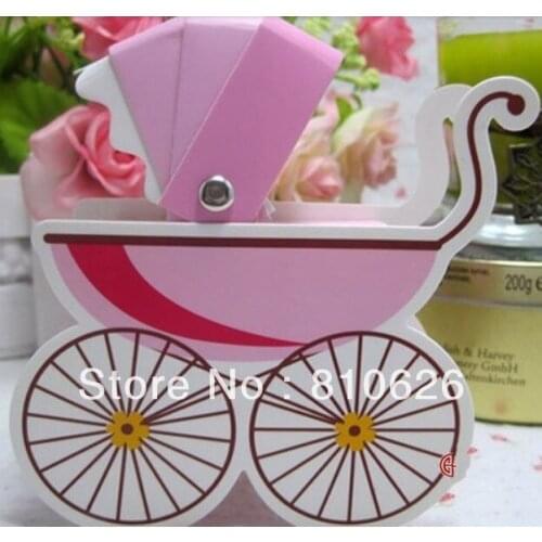 Free shipping 100pcs Pink baby carriage candy box baby carriage shower favors baby shower gifts baby shower chocolate box girls