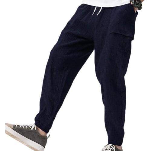 Casual Men pants Loose Drawstring Sports Gym Trousers Long Ankle Banded Bloomers Pants 2021
