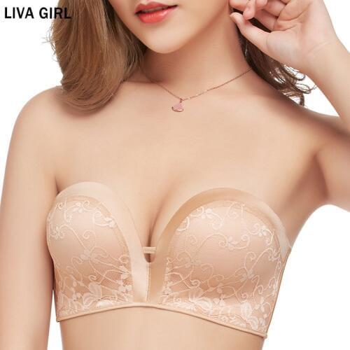 Women Thin And Thick Non-slip Strapless Invisible Bra Wedding Underwear Female Tube Top Super Boost Push-ups Bra AB Cup