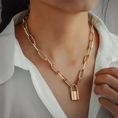 Punk Lock Chain Pendant Necklace For Women Vintage Gold Chunky Chain Choker Necklaces 2021 Gothic Trend Jewelry