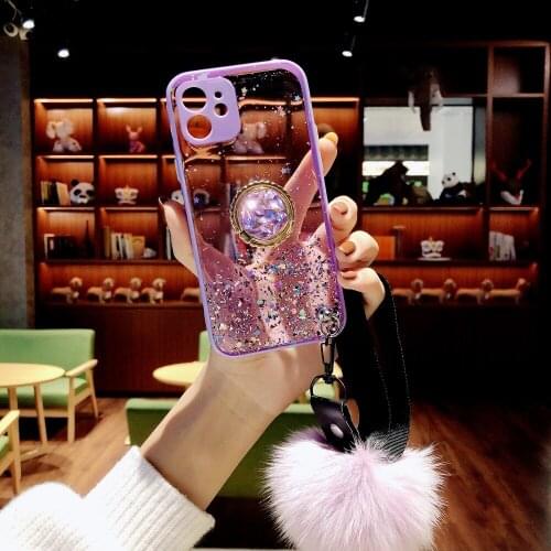 Glitter Lens Protection Phone Case For iPhone 12 Mini 11 Pro Max XR XS Max 7 8 Plus X With Hairball Soft Back Cover Coque