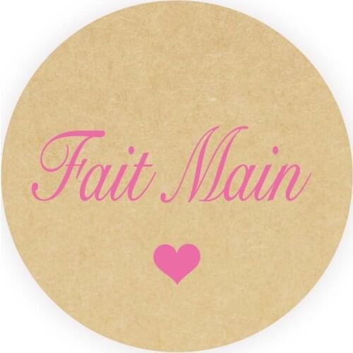 DouxArt 100pcs 40mm Fait Main with Heart Stickers, Kraft Wedding Marriage Anniversary Party Decoration Labels Seals V978