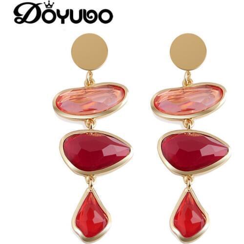 DOYUBO Women Trendy Geometric Colorful Acrylic Drop Earrings Fashion Gold Color OL Style Copper Earrings Fine Accessories EA009