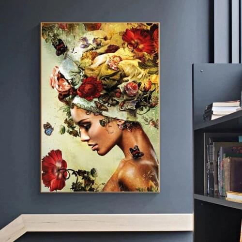 Elegant Women Flowers Figure Art Oil Painting on Canvas Wall Art Posters Prints Wall Pictures for Living Room Home Cuadros Decor