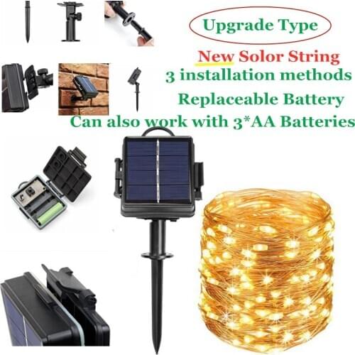 Upgrade Type LED Garden Yard Solar Lamp String Lights 50/100/200 LEDs Fairy Holiday Christmas Garland Solar Battery Replaceable