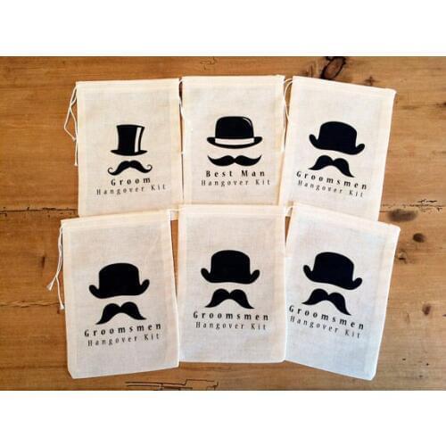 Custom groomsman best man wedding Bachelorette jewelry favor muslin gifts Bags bridal shower Party first aid Hangover Kits
