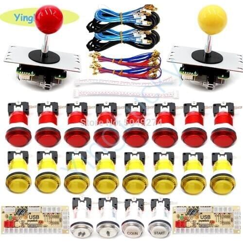 2-Player DIY Arcade Kit With 20 LED Arcade Buttons + 2 Joysticks + 2 USB Encoder Kit + Cables Arcade Game Parts Set