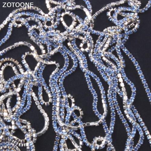 ZOTOONE 1Yard SS6 Light Blue Rhinestones Chain Strass Applique DIY Crystals Stones for Clothes Sew on Rhinestone Nail Decoration