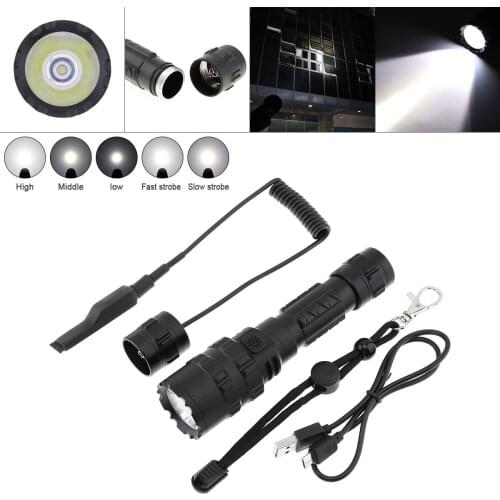 L2 LED Tactical Flashlight with Remote Pressure Switch Ultra Bright USB Rechargeable Waterproof Scout Light Torch Hunting Light