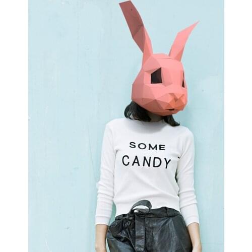Festival Party Decoration Mask Creative Animal Cute Rabbit Surface 3D Polygon Handmade DIY Origami Paper Model Head Cover Gift