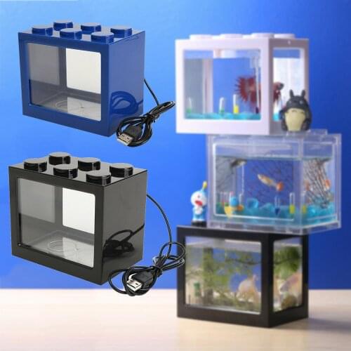 Mini Aquarium LED Light Lamp Clear Fish Tank Box Betta Feed Office Desktop Decor