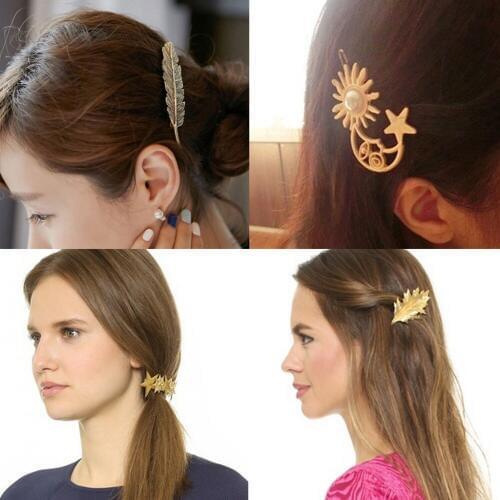 Many Patterns Stars Feather Leaf Golden Silver Plated Metallic Hair Clips and Pins Barrettes for Women Hair Jewelry