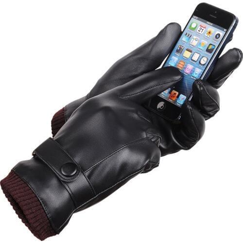2016 The high quality Mens gloves touch screen Add hair thickening han edition drive more warm cotton PU leather gloves