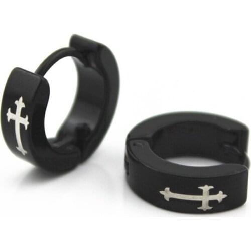 Men Stainless Steel Hoop Earrings Women Cross Charm Small Round Circle Loop Huggie Earring Black Ear Jewelry Accessories