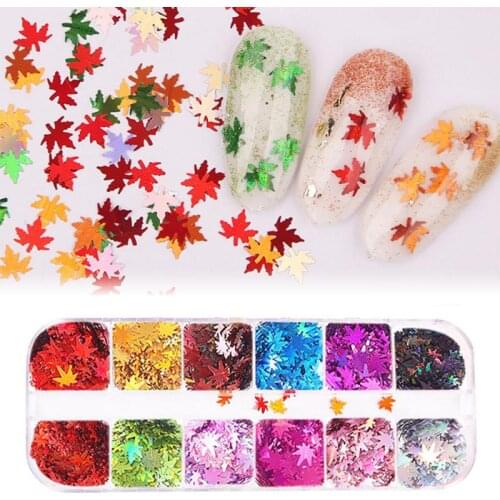 New # 12 Color /Set Nail Maple Leaf Sequin Nail Sequins nail art Manicure Beauty T1022