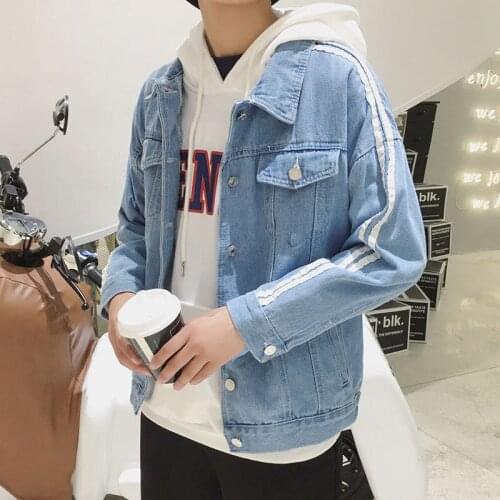 Wholesale 2021 Hole denim jacket men Spring autumn Korean loose handsome denim hiphop youth cowboy teenagers jacket shirt