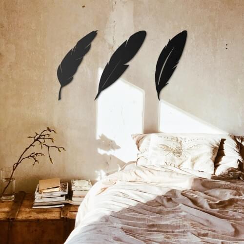 Feather Stylization Metal Black Decor Wall Art Modern Nordic Style Large Vinyl Wall Decor for Living Room Office Home Decoration