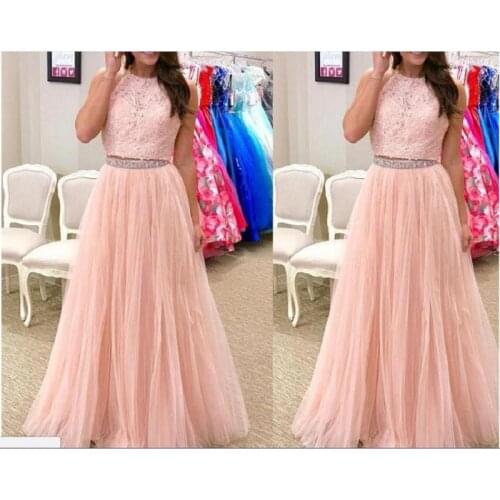 Blush Pink Two Piece Prom Dresses Long 2021 Abiti Da Cerimonia Da Sera Applique Lace Imported Party Dress Formal Evening Gowns