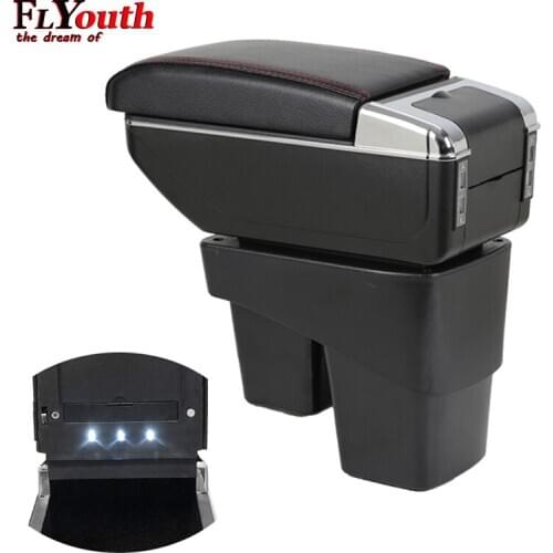 Armrest Box For Honda Fit Jazz 2014-2018 USB Charging LED Light Arm Rest Rotatable Centre Console Storage Box Styling