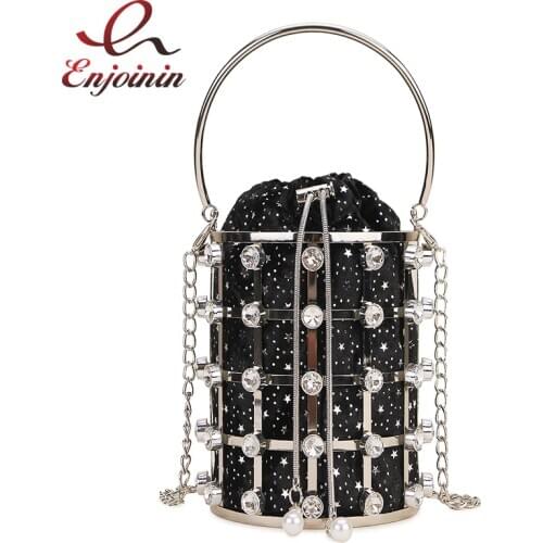 Luxury Diamonds Fashion Women Party Clutch Bag Purses and Handbags Crossbody Gold Metal Cage Shoulder Chain Bag Designer Bags