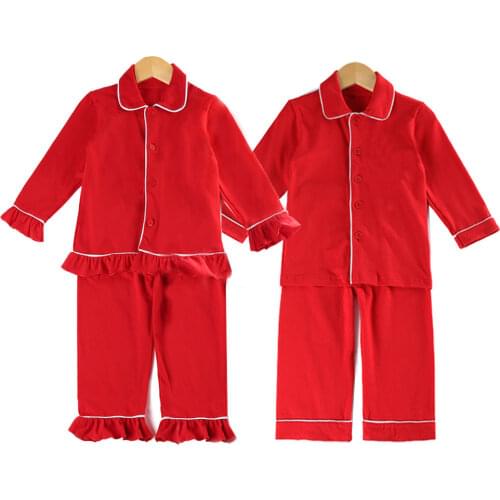 Family christmas pajamas 2020 boys toddler girls sleepwear ruffle frill pjs 100 cotton red pyjamas set
