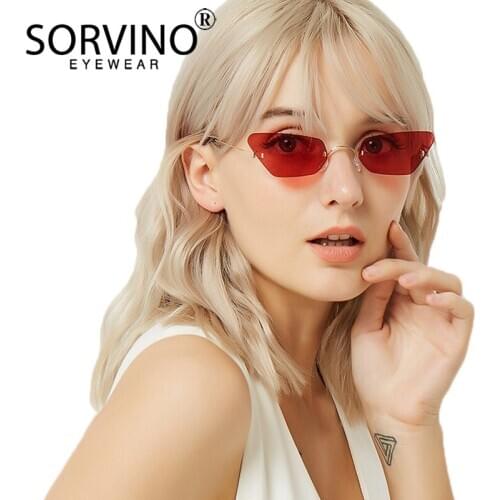 SORVINO 2020 Retro Designer Small Rimless Cat Eye Sunglasses Women Brand 90s Lady Tiny Rectangle Cateye Sun Glasses Shades P227