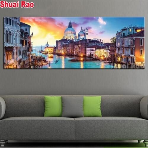 Venice water city full square round drill DIY large diamond painting seaside city sunset 5d mosaic embroidery sale decor gift