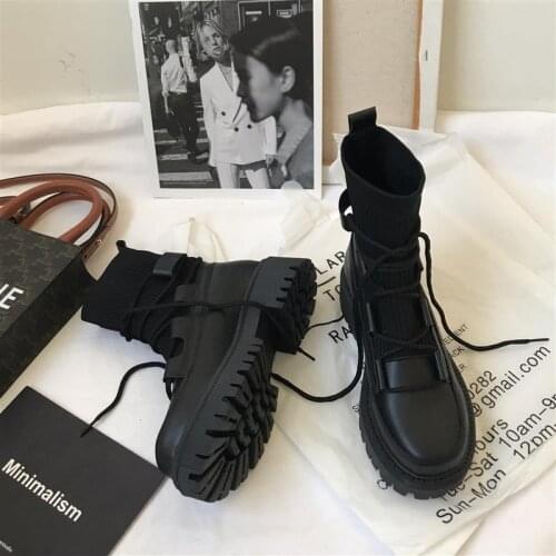 Martin boots woman 2021 new ladies casual stretch fabric socks boots fashion Cross-tied women shoes platform boots gothic women