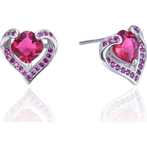 YJAR001645 Fashion S925 Pure Silver Ear Nail Female Zirconite Studs Student Individuality Silver Jewelry Heart-shaped Earring
