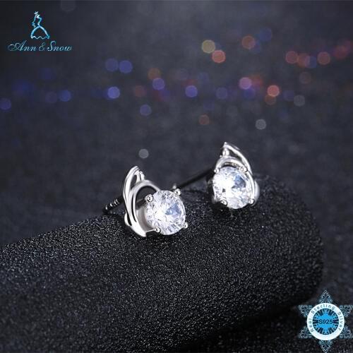 Ann&Snow Sparkling 925 Sterling Silver Clear CZ Stud Earrings for Women High Quality Fine Jewelry