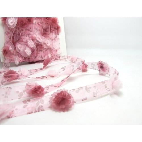 1/2 Inch Ombre Chiffon Trim with Multicolor Chiffon Handmade Flowers|Organza Floral Trim|Hair Decorative Embellishment