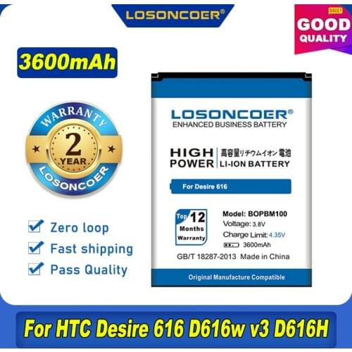 100% Original LOSONCOER BOPBM100 3600mAh Battery For HTC Desire 616 D616w V3 D616H D616d