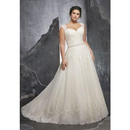 2020 new luxury lace appliqué plus size wedding dress handmade beaded belt church wedding dress