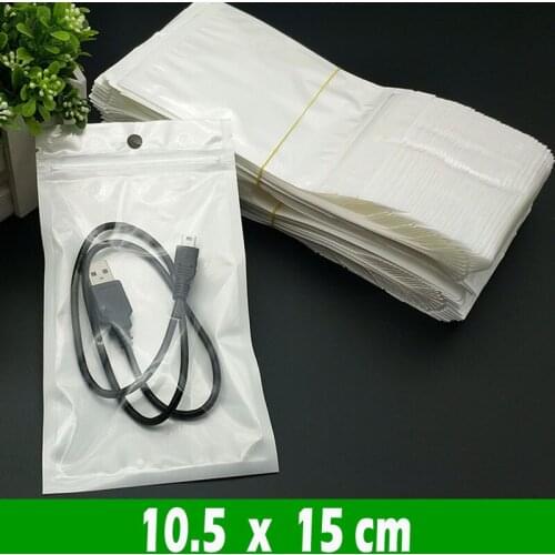 500pcs 10.5x15cm White Clear Self Seal Zipper Plastic Retail Packaging Poly Pouches Ziplock Zip Lock Bags Package With Hang Hole