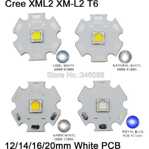5x CREE XML2 XM-L2 T6 High Power LED Emitter Cool White Neutral White Warm White Royal Blue 12 14 16 20mm White Aluminum PCB