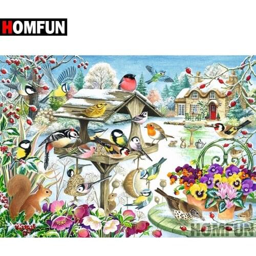 HOMFUN 5D DIY Diamond Painting Full Square/Round Drill "Bird squirrel" 3D Embroidery Cross Stitch gift Home Decor A08257