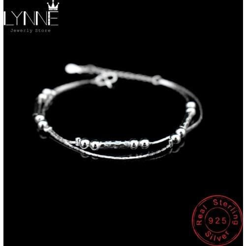 Hot Sale Fashion Round Tube Beads Pendant Bracelet Hand Chain 925 Sterling Silver Double Layers Bracelets For Women Jewelry Gift