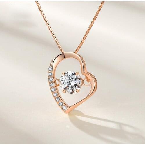 High Quality Real Fine Jewelry Zircon Heart Pendant Fashion Jewelry Necklace Pendants Set Chain Fashion Accessories Jewel