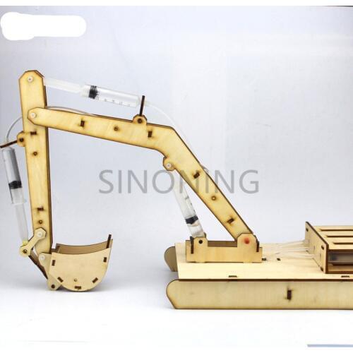 Wooden hydraulic excavator model handmade scientific experiments steam
