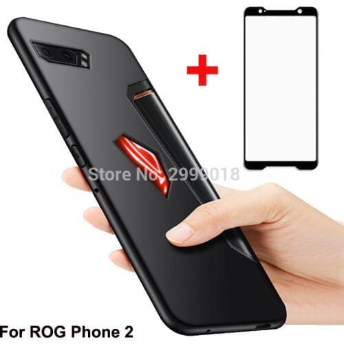 For Asus Rog Phone II ZS660KL Case Z01QD Case Cover + Screen Protector Tempered Glass Protective Film For Asus Rog Phone 2 3