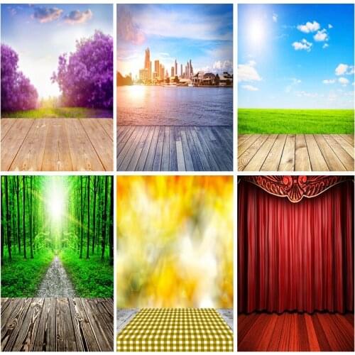Spring Forest Wooden Floor Photography Backgrounds Sky Sea Natural Scenery Photo Backdrops Studio 210309TFX-05